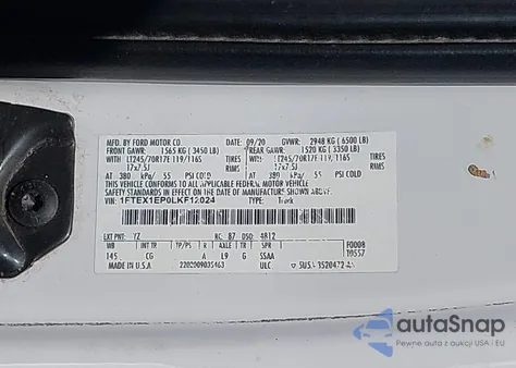 2020 Ford F-150 Xl from USA, damaged, VIN 1FTEX1EP0LKF12024